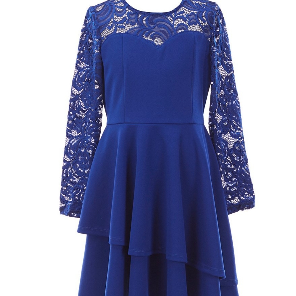 Rare Editions Lace/Scuba Two-Tier Fit-And-Flare Dress Big Girls Size 14 - Picture 1 of 7